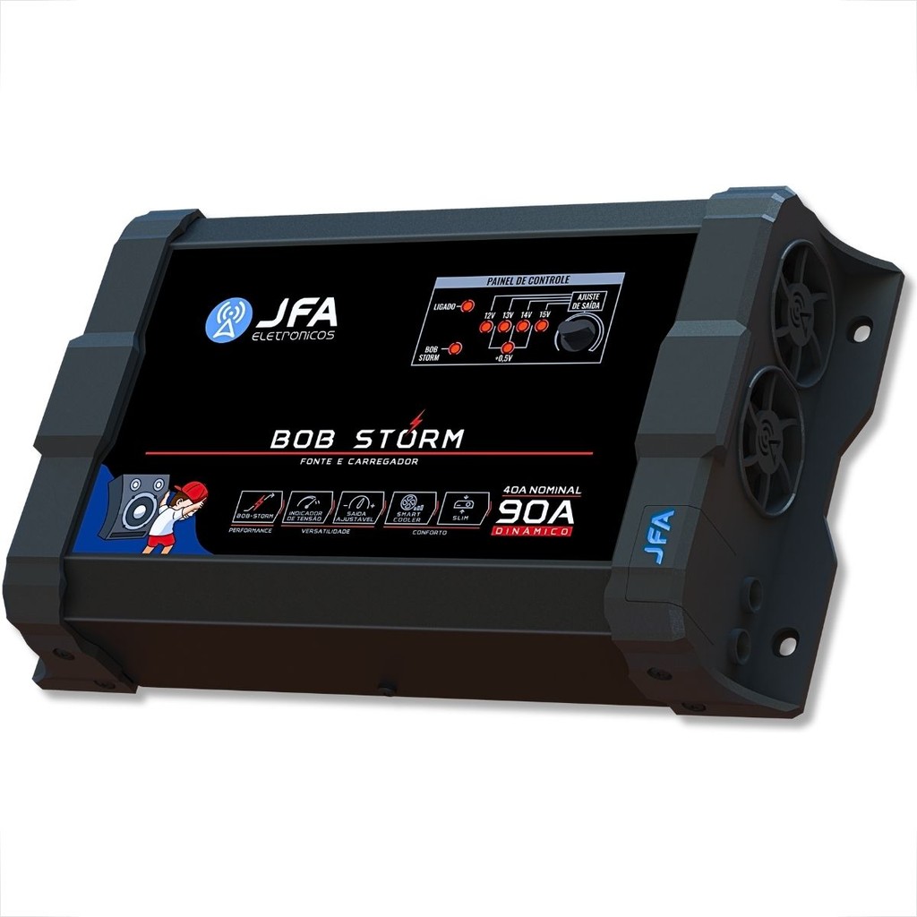 FONTE AUTOMOTIVA CARREGADOR DE BATERIAS BOB STORM 90A AMPERES JFA BIVOLT MODELO NOVO