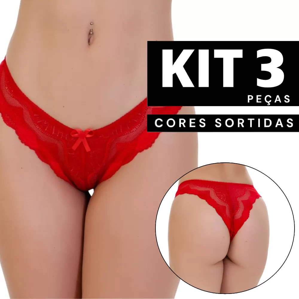 Kit 1 à 3 Calcinha de Renda Confortável Estilo Tanga