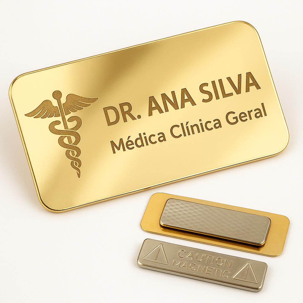 Botton Broche Magnético Personalizado Espelhado Acrilico Luxo Sua Logo Nome Profissão