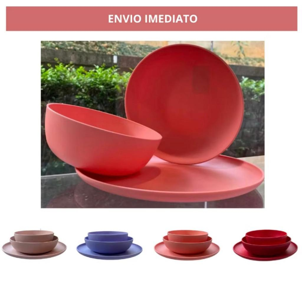 Jogo Pratos Aparelho De Jantar em Polipropileno Livre de BPA 12 Peças Cores Diversas