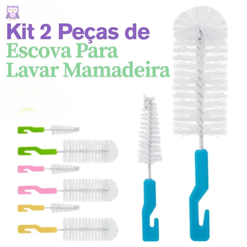 Kit 2 Peças De Escova Para Lavar Mamadeira 2 Tamanhos Bico e Copo