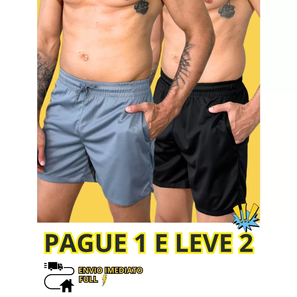 Kit 2 Short Confortável Fitiness Masculino Tactel Grosso Bermuda Lisa Masculina Shorts de Elástico