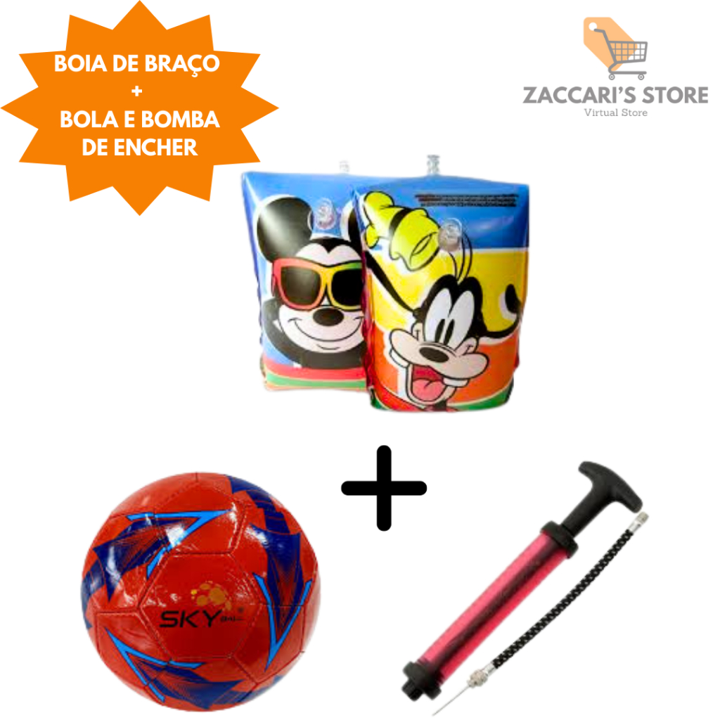 Kit Boia de Braço Infantil + Bola com Bomba De Encher Para Piscina e Praia Para Criança