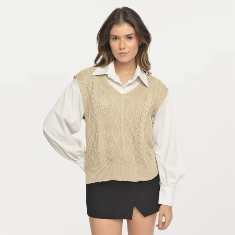Colete Tricot Pullover Feminino Moda Outono Invern