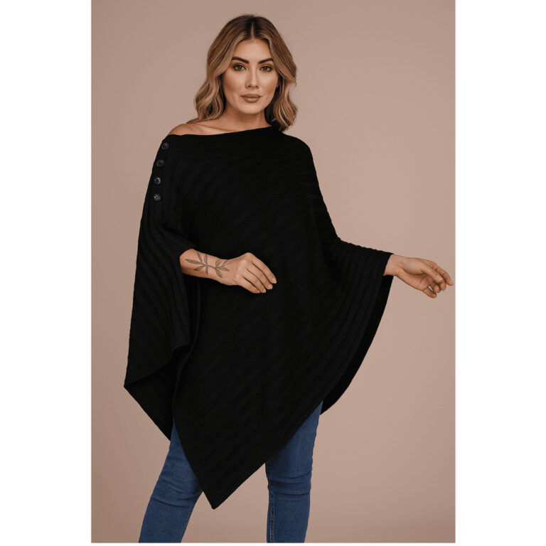 Poncho Capa Feminino Tricot Trançado Com Botões 