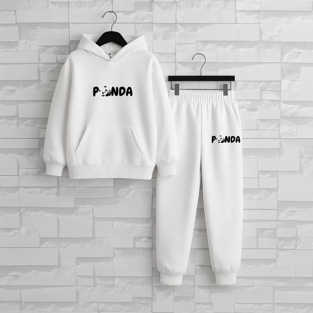 Conjunto Moletom Unissex Algodão Estampa Panda Fofo Casual Inverno Quentinho Flanelado