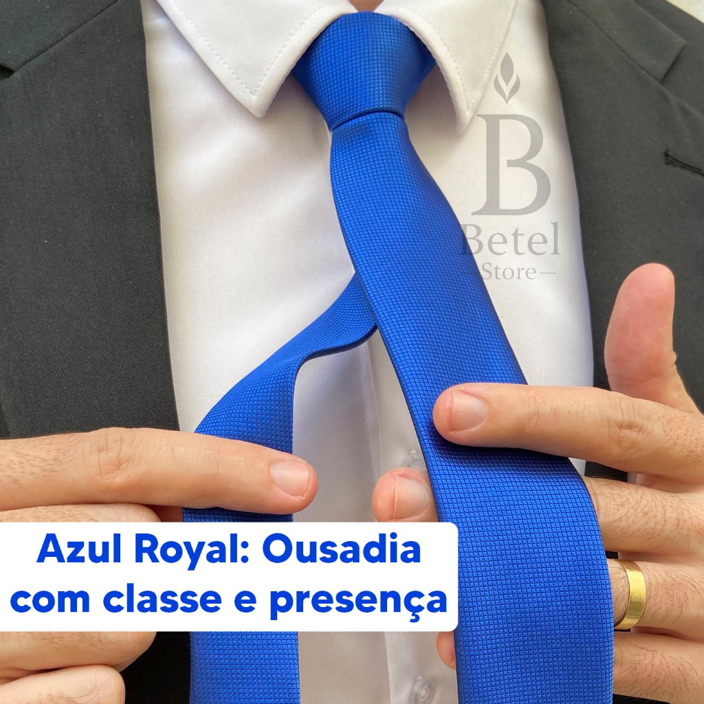 Gravata Azul Royal Masculina Slim Social Premium Elegante Moderna Quadriculada