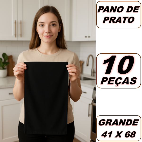 Pano De Prato Preto Kit 10 Peças Tamanho Grande 4