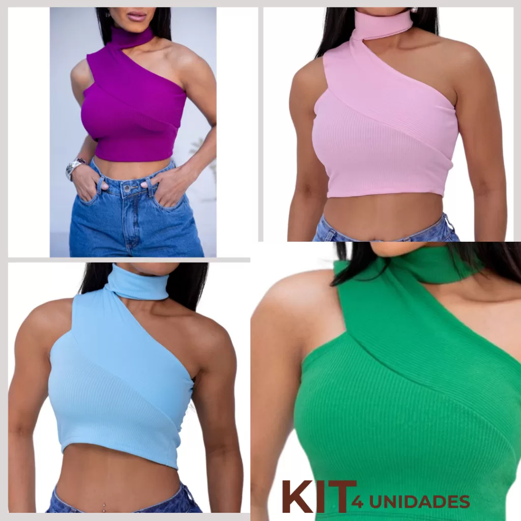 Kit 4 Cropped Feminino Top Mula Manca – Ana Ruga – Um Ombro Só Gringo VERÃO