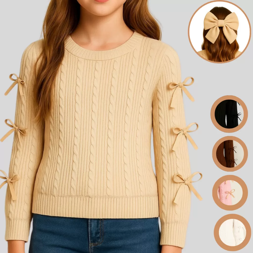 Blusa Juvenil Menina Manga Longa  Com Lacinhos  + Laço Cabelo Virginia 12 ao 16