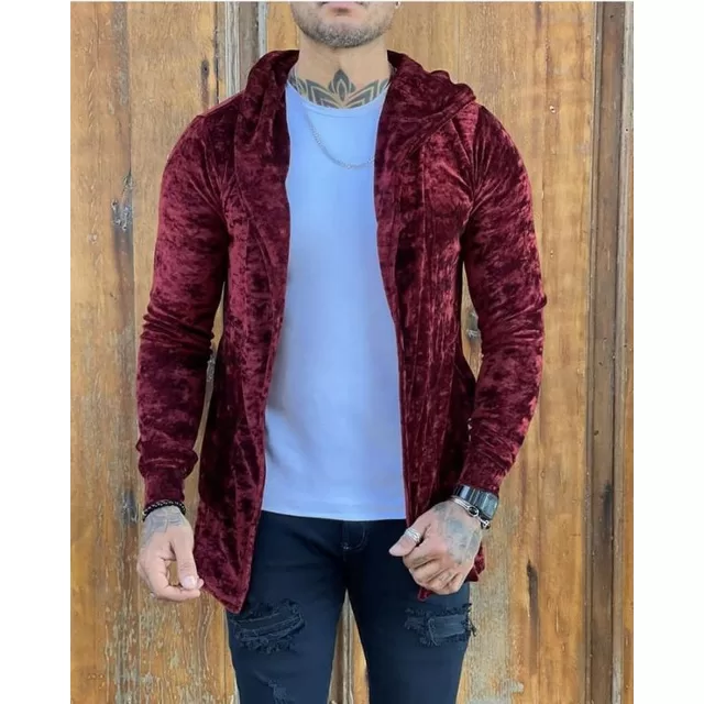 Cardigan Masculino Manga Longa Assimétrico Estilo