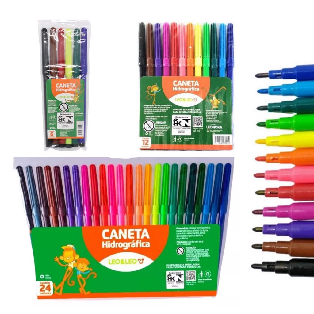 Caneta Canetinha Hidrográfica Hidrocor Com 6 12 24 Cores LeoELeo