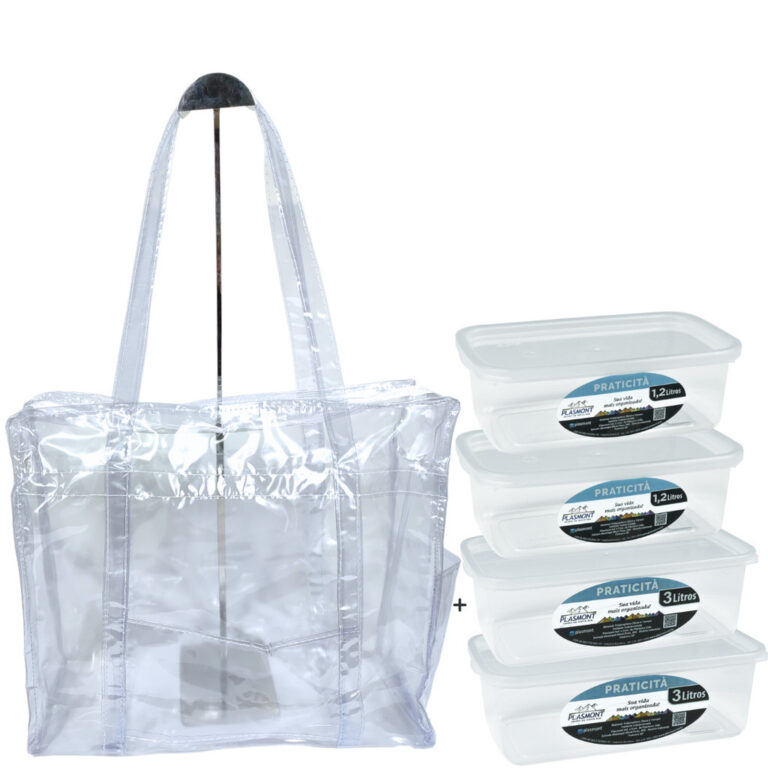 Bolsa Transparente + 4 Potes Transparente Kit Peni