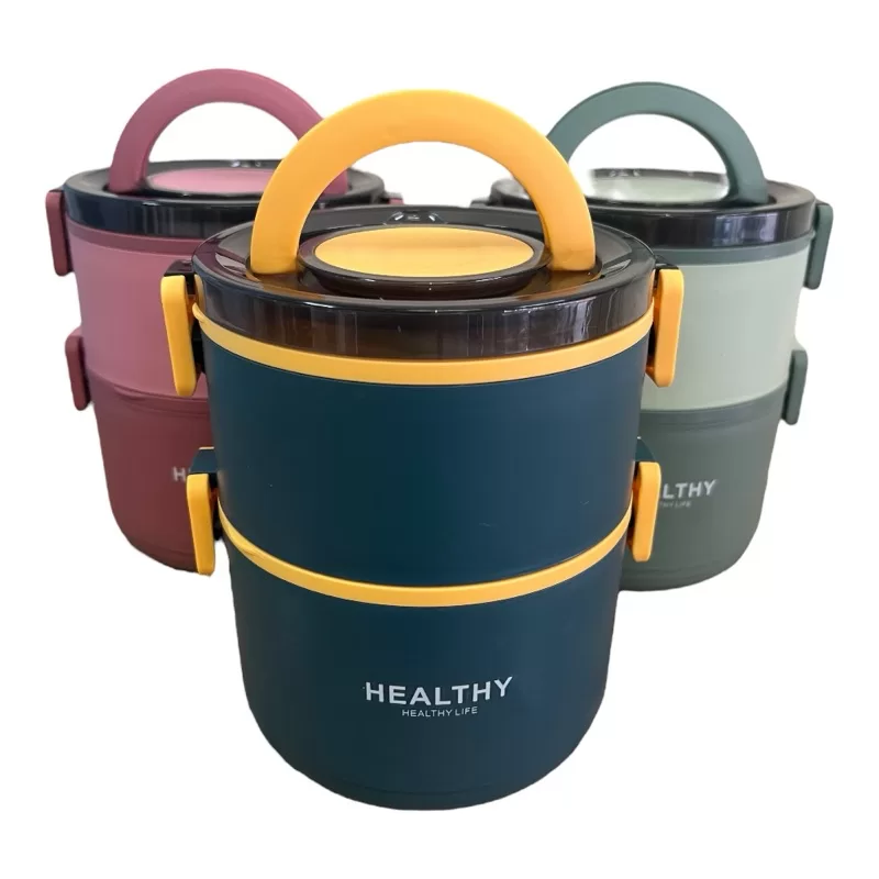 Marmita Dieta Lancheira 2 Andares 1600ml Travas Colher Verde Rosa Azul