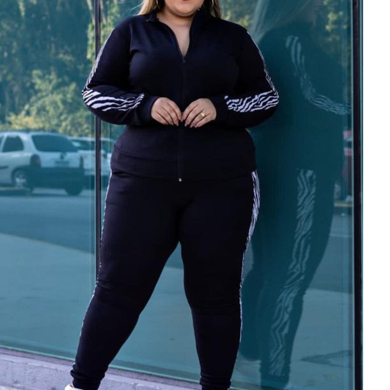 Conjunto Feminino Plus Size Calça Blusa Com Ziper