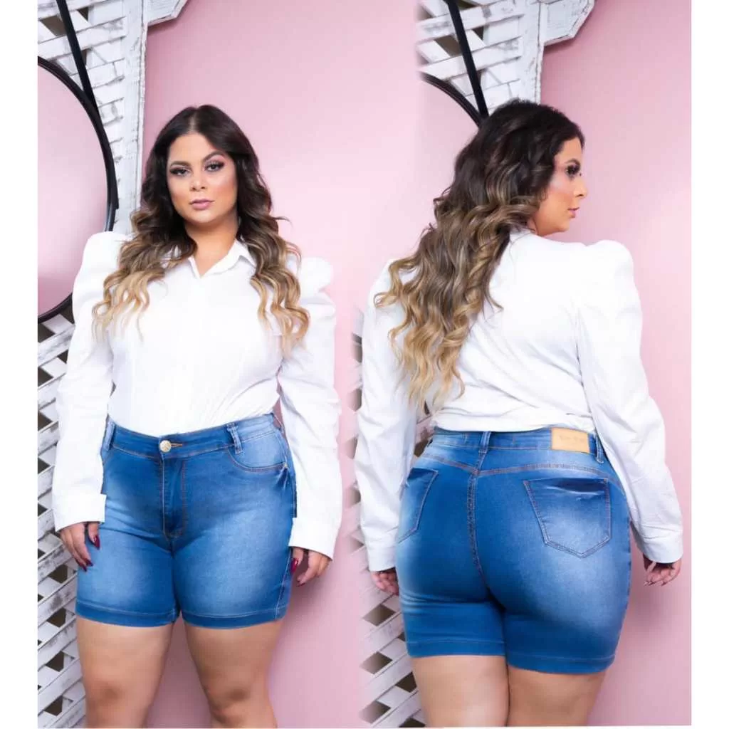 Short Bermuda Feminino Meia Coxa Plus Size Feminina  Moda Maior Reduz Cintura Lycra Cós Alto 48 a 54