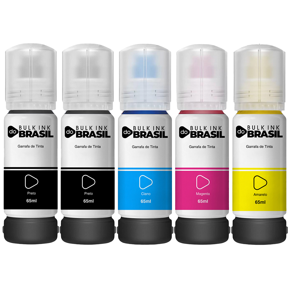Kit 05 Tintas Compatível Impressoras Epson L3110 L3150 L3210 L3250 BK C Y M