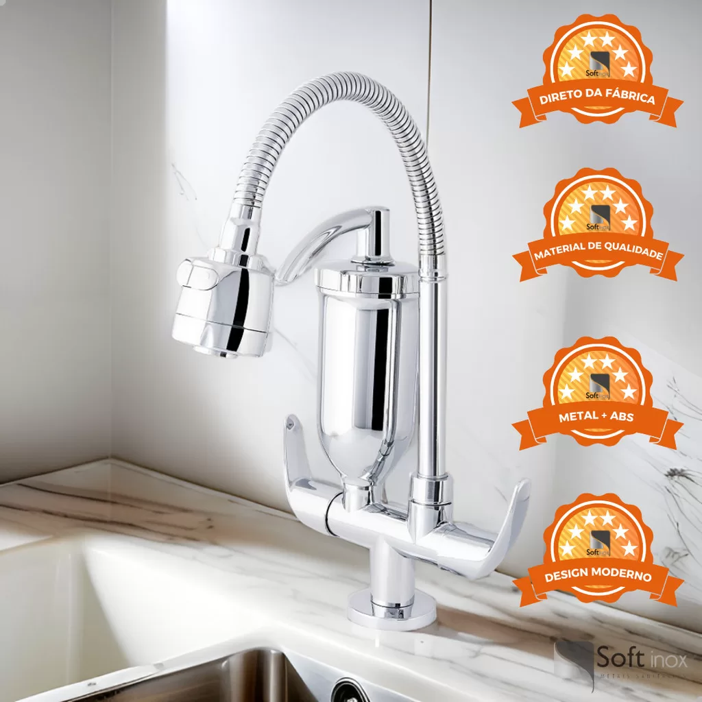 Torneira Filtro Bancada Gourmet Flexível Para Cozinha