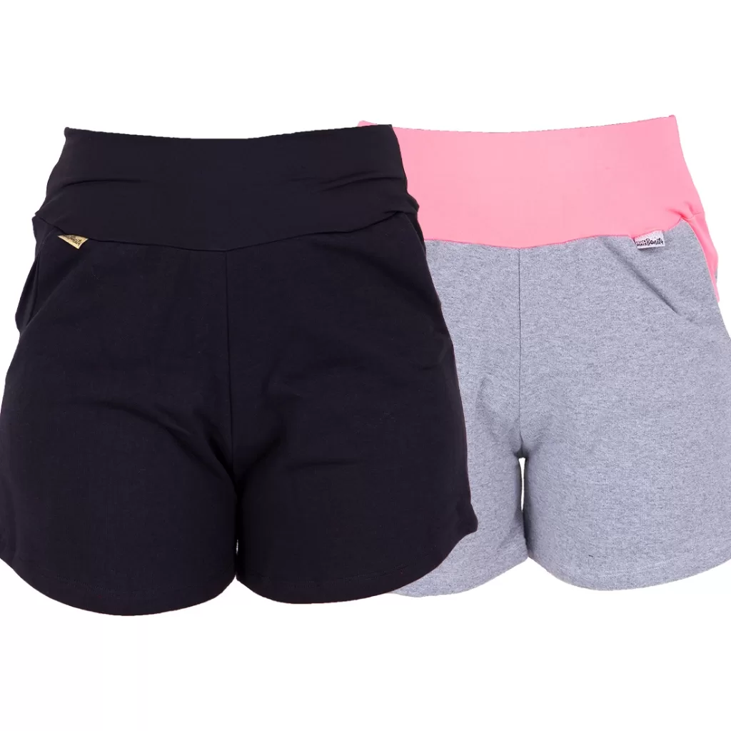 KIT 2 Short Feminino Moletom Algodão Sonic Cós Alto
