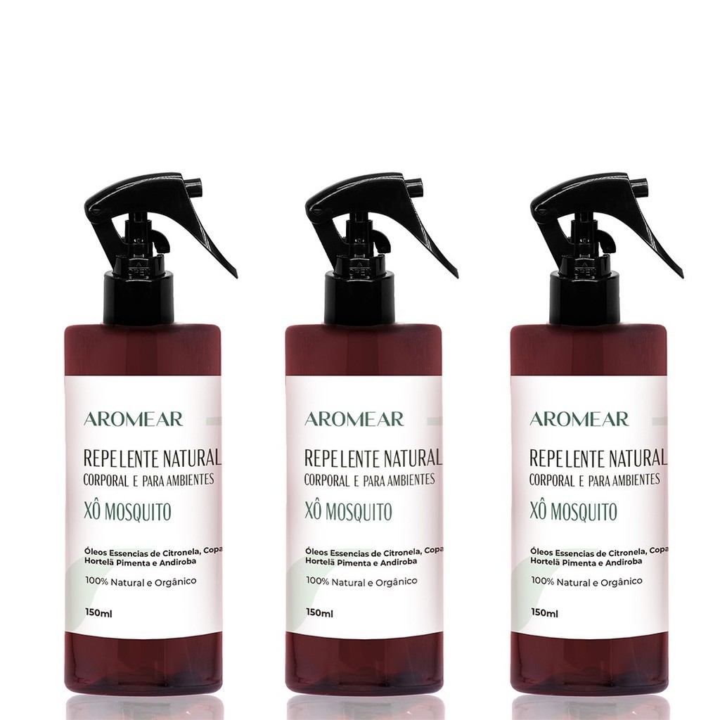 3 Repelentes Naturais Xô Mosquito – 100% Natural e Vegano – Feito com óleos essenciais