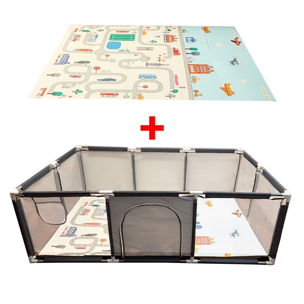 Conjunto de Cerca para Jogos Infantis com Tapete de Engatinhar – Tamanho 180x120x55cm