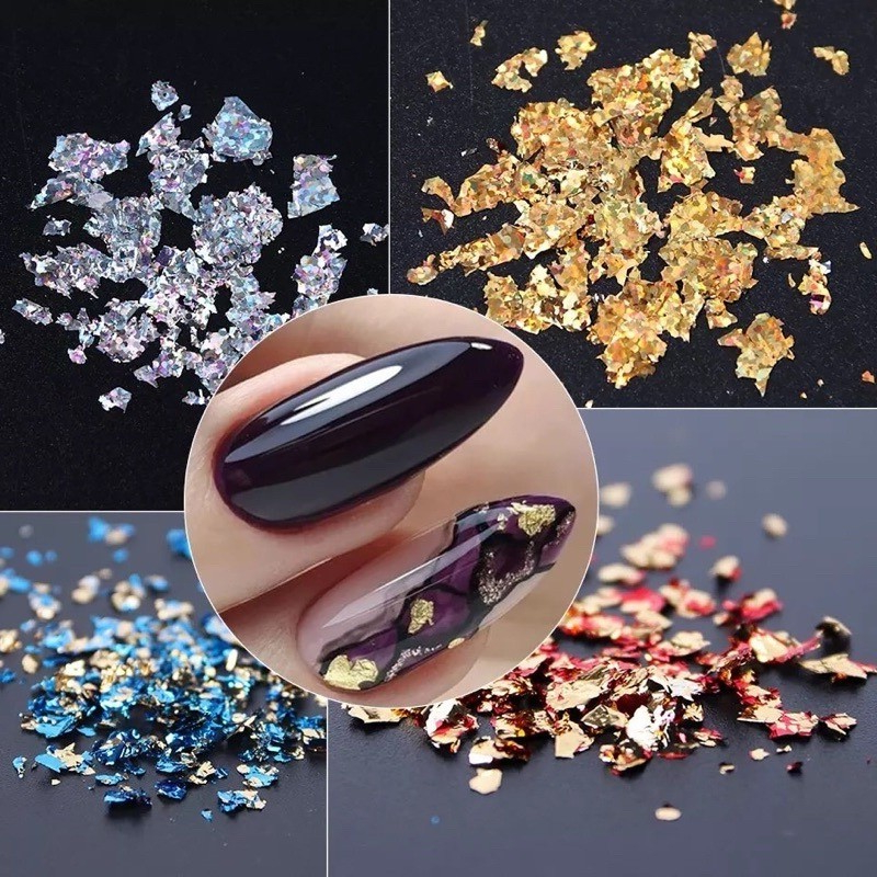 Folhas de Ouro para decoração de Unhas potinho com 6 unidades