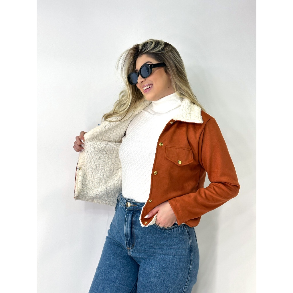 Jaqueta Casaco Suede Todo Forrado Pelúcia Pelinho Teddy Qualidade Premium