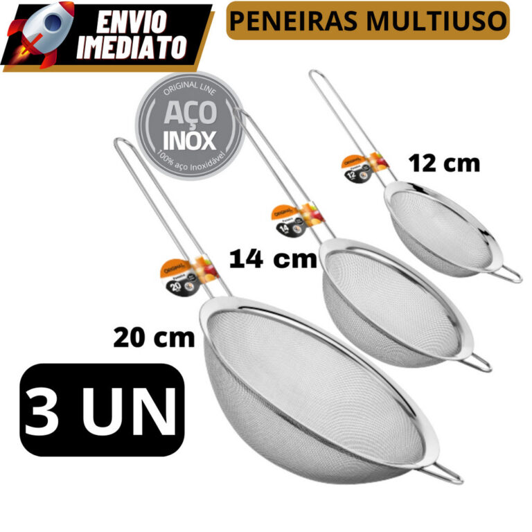 Kit 03 Peneira Coador Manual Em Aço Inox Para Coz