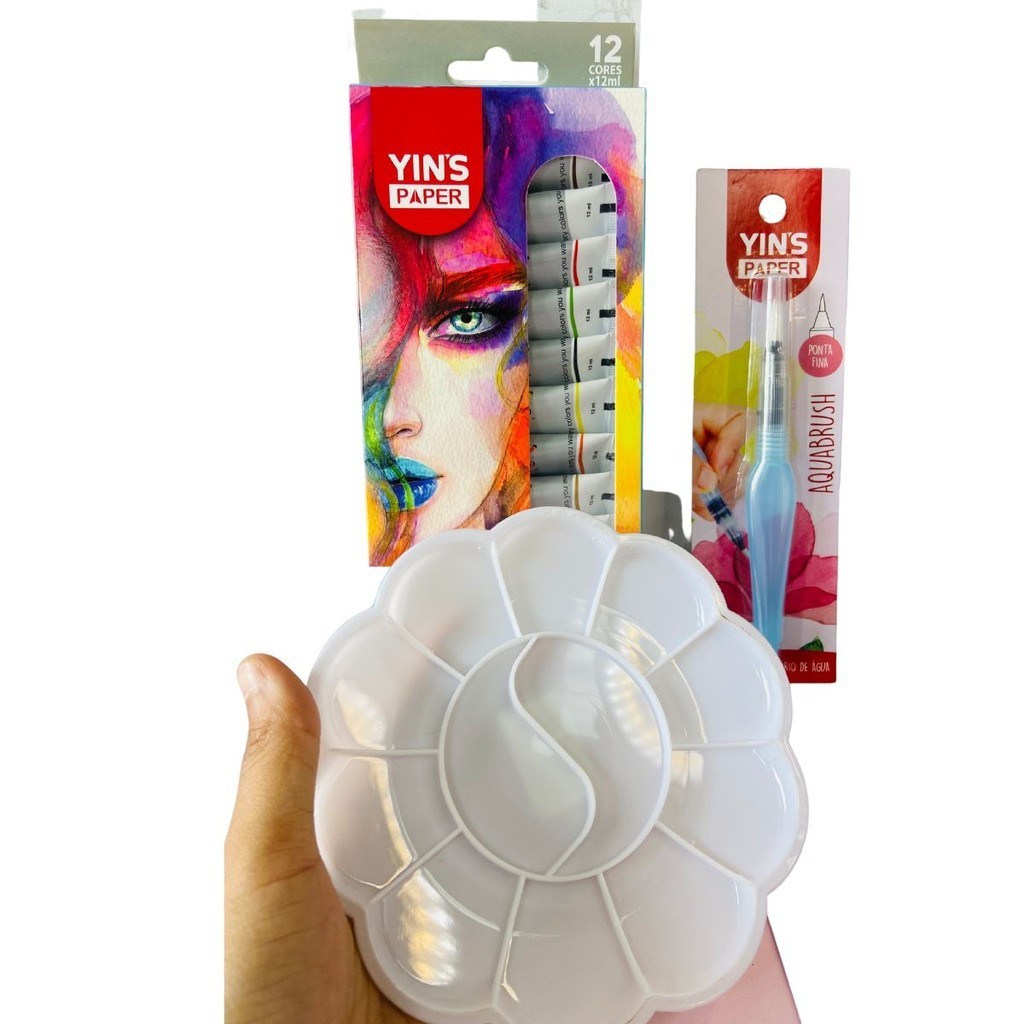 Kit Aquarela Tinta, Paleta Gode e Pincel Com Reservatório Aqua Brush