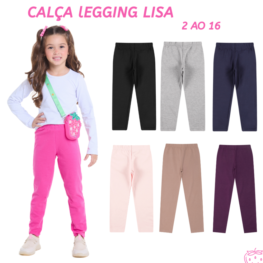 Kit sortido 4 Calça Legging em Cotton Infantil Menina 2 ao 16 anos – Lisas