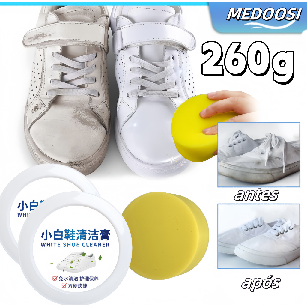 260g Limpador de Tênis Branco + Esponja /Sapatos Cuidados De Limpeza Creme Sujeira Branqueador De Pa