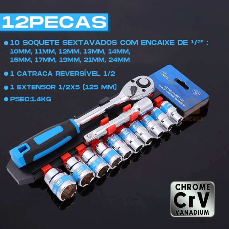 Jogo De Soquete Sextavado 1/2 Catraca 12 Peças 10