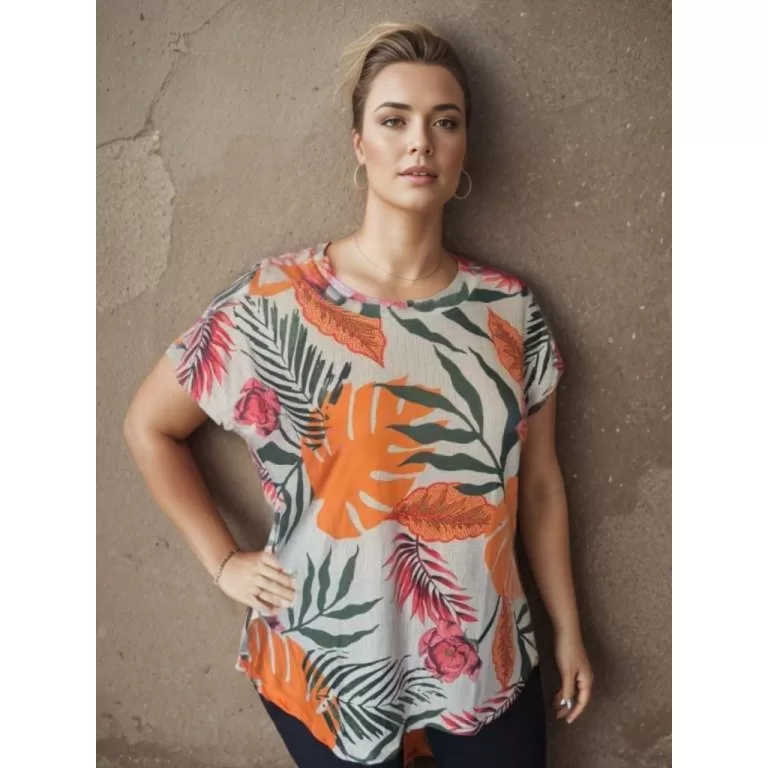 Blusa Feminina manga curta estampada plus size 