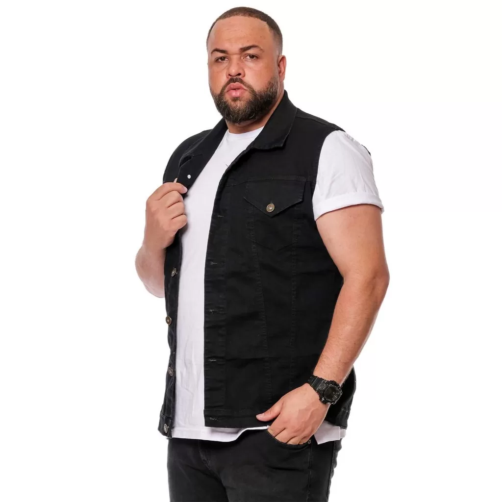 Colete masculino plus size jeans e sarja