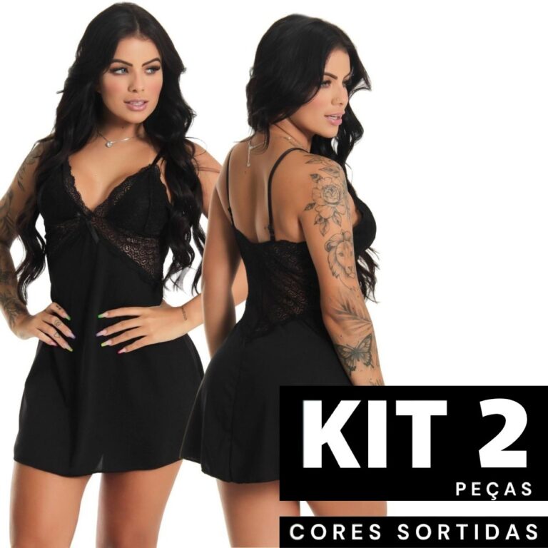 Kit 2/1 Camisola de Tule com Calcinha Fio Dental e