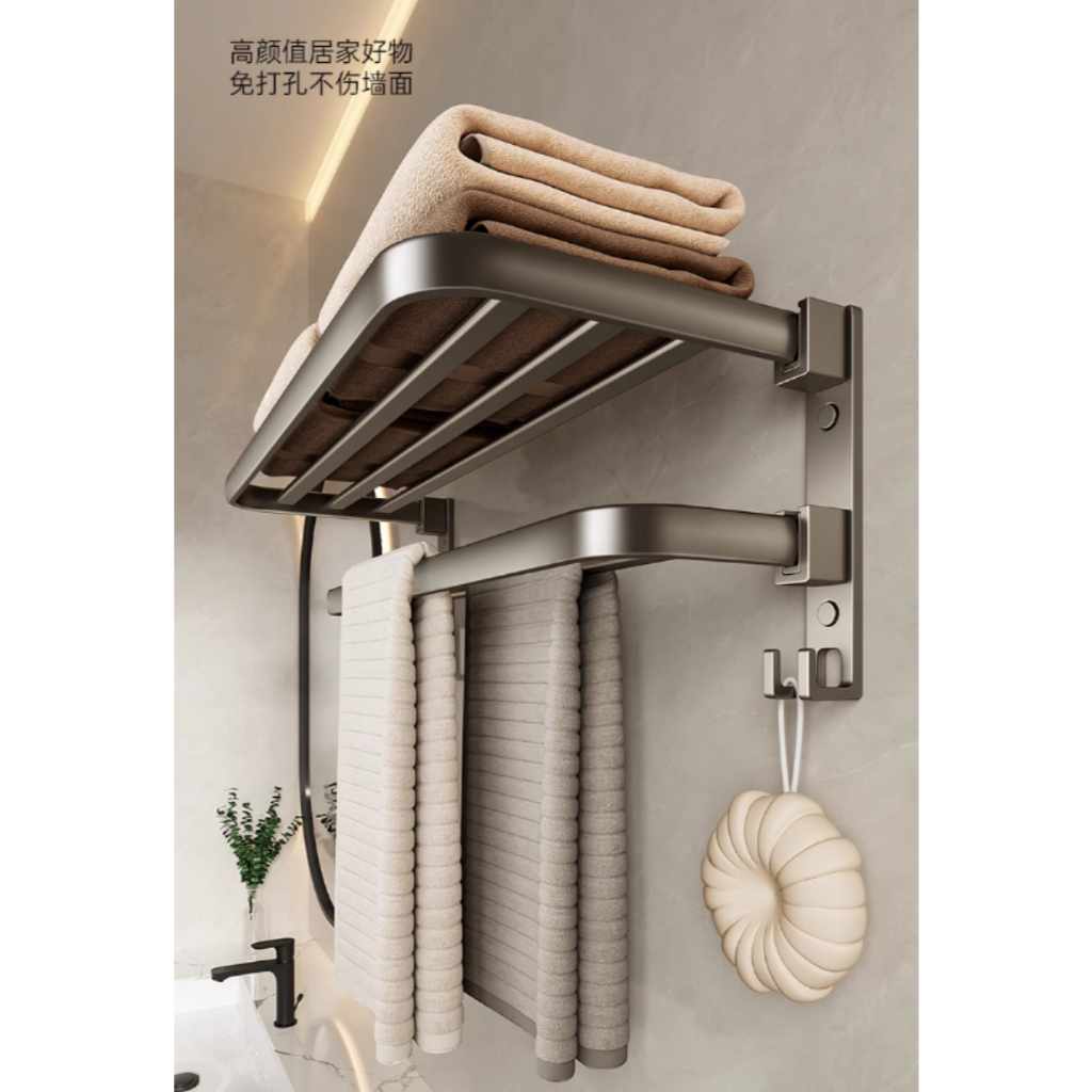 Porta Toalha Suporte Toalheiro Banheiro Duplo Aço Inox Premium Retratil 90° Sem adesivos, precisa fa