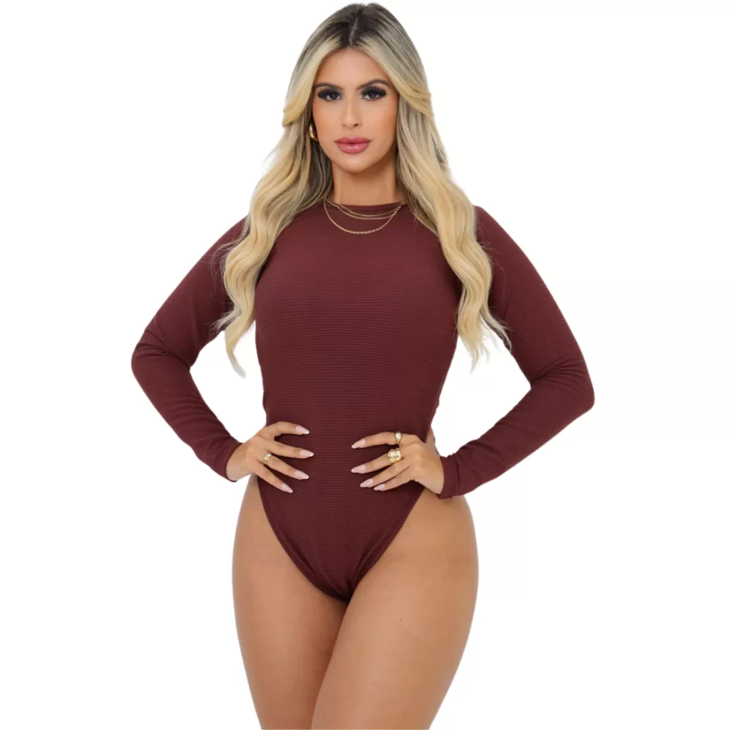 Body Feminino Manga Longa Quentinho Anarruga Tecido Grosso Collant