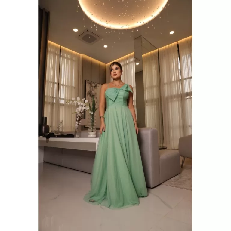Vestido Feminino Longo de Festa Com Laço e Alcinh
