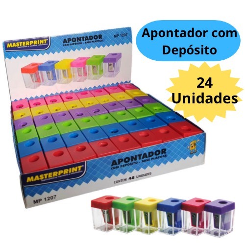 Kit 24 Apontadores Com Depósito Cores Sortidas Ap