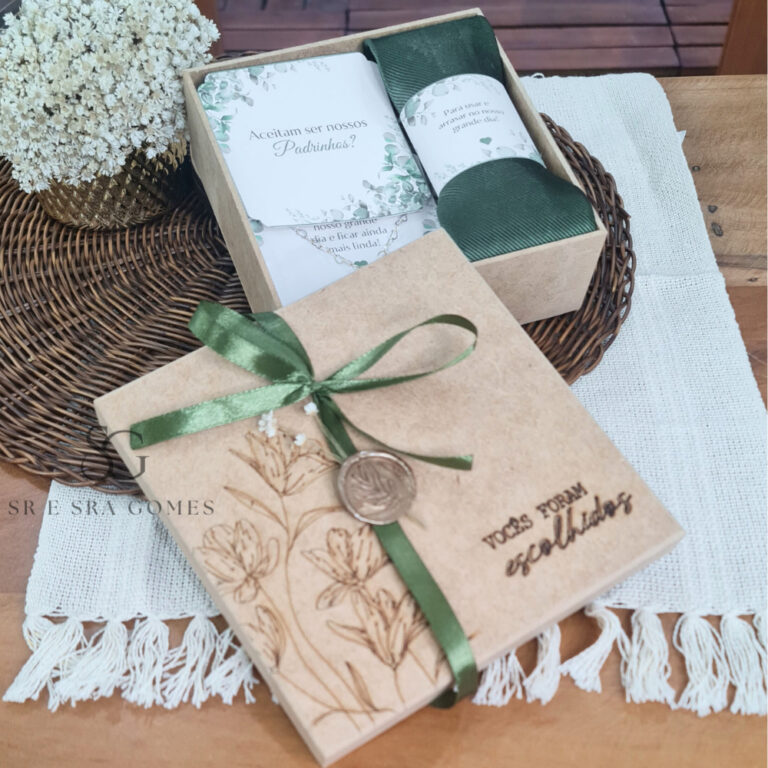 Kit Caixa Convite para Padrinhos Gravata Pulseira 