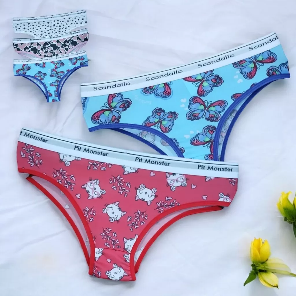 Kit 5 Calcinha Estampada Lingerie Feminina Respirável Moda Íntima Confortável Barata Sexy Desenho