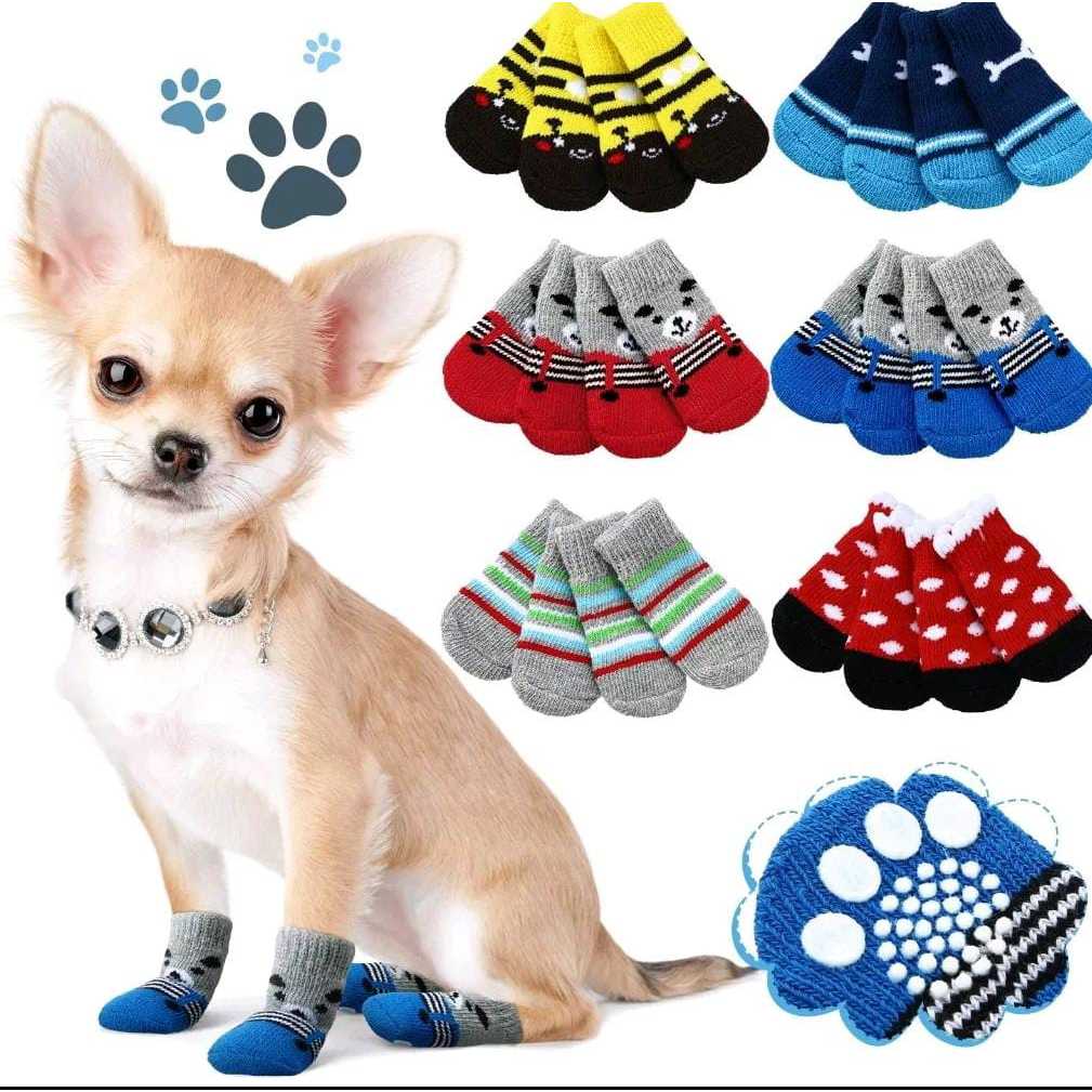 Kit 4 Peças de Meias Sapatinho Pet Antiderrapante Algodão Para Cachorro E Gato Pequeno Porte