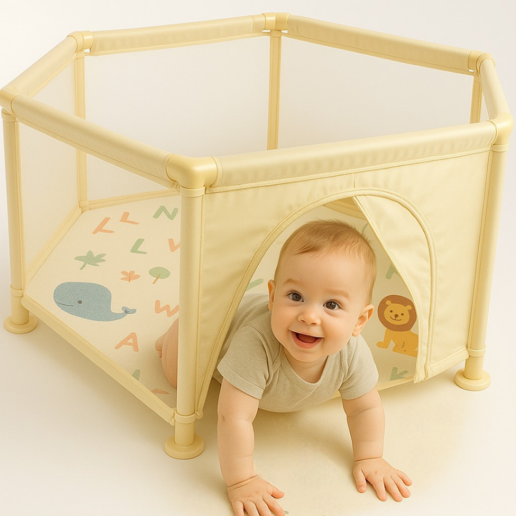 Cercadinho para Bebê Rister Baby com Tela Respirável  Dobrável e com Tapete Colorido Seguro