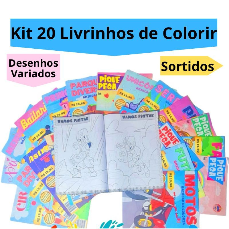 Kit 20 Revistinha Livro Educativo de Colorir Kit Festa Lembrancinha Infantil
