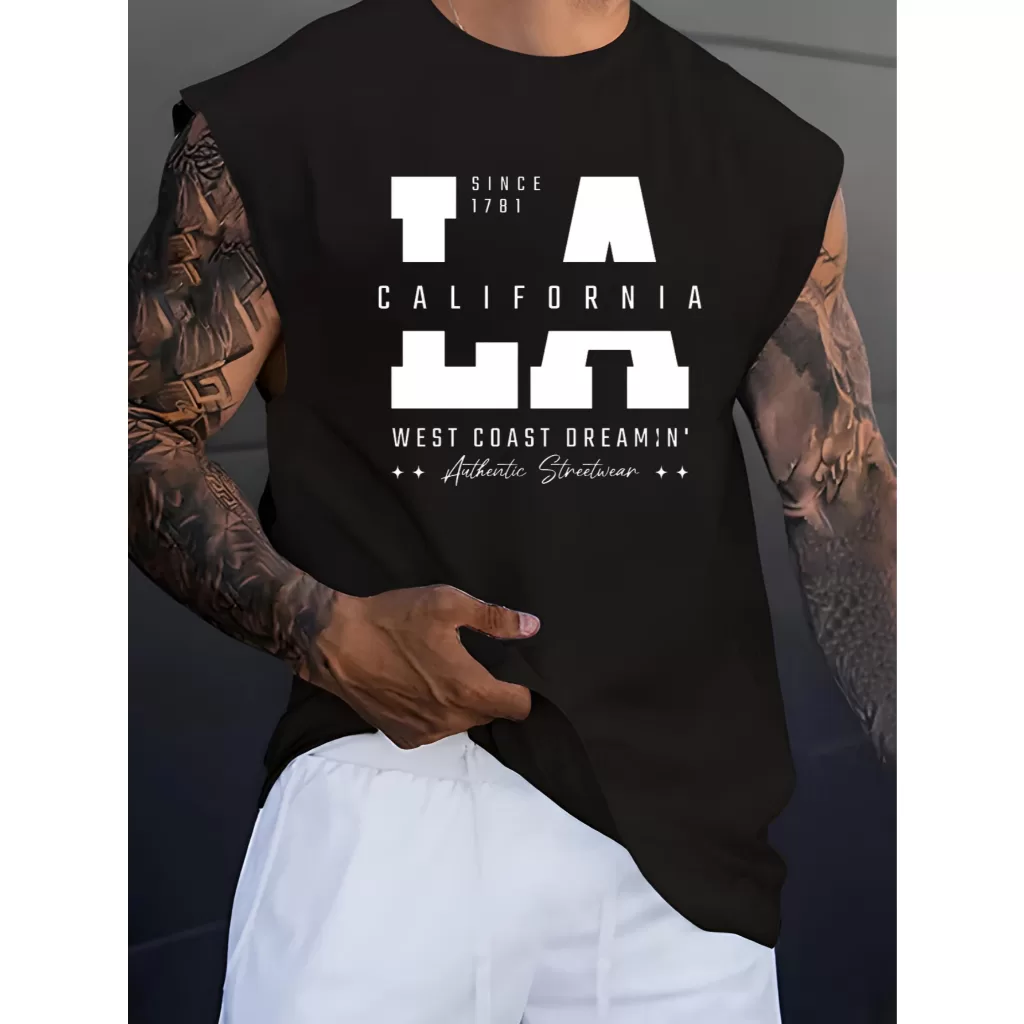 Camiseta Regata Oversized Masculina LA CALIFORNIA Academia Modelagem Grande Para Treino