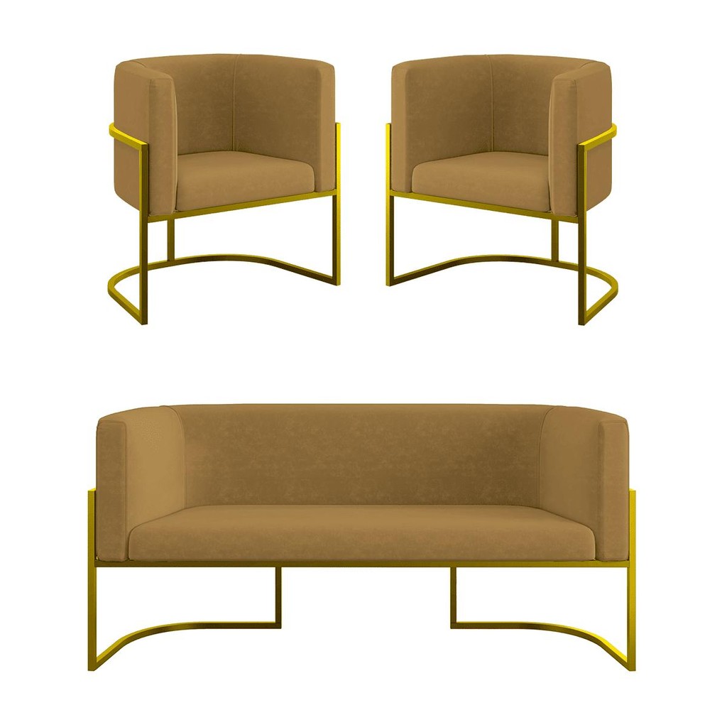 Kit 2 Poltronas + Sofá 2 Lugares para Recepção Balaqui