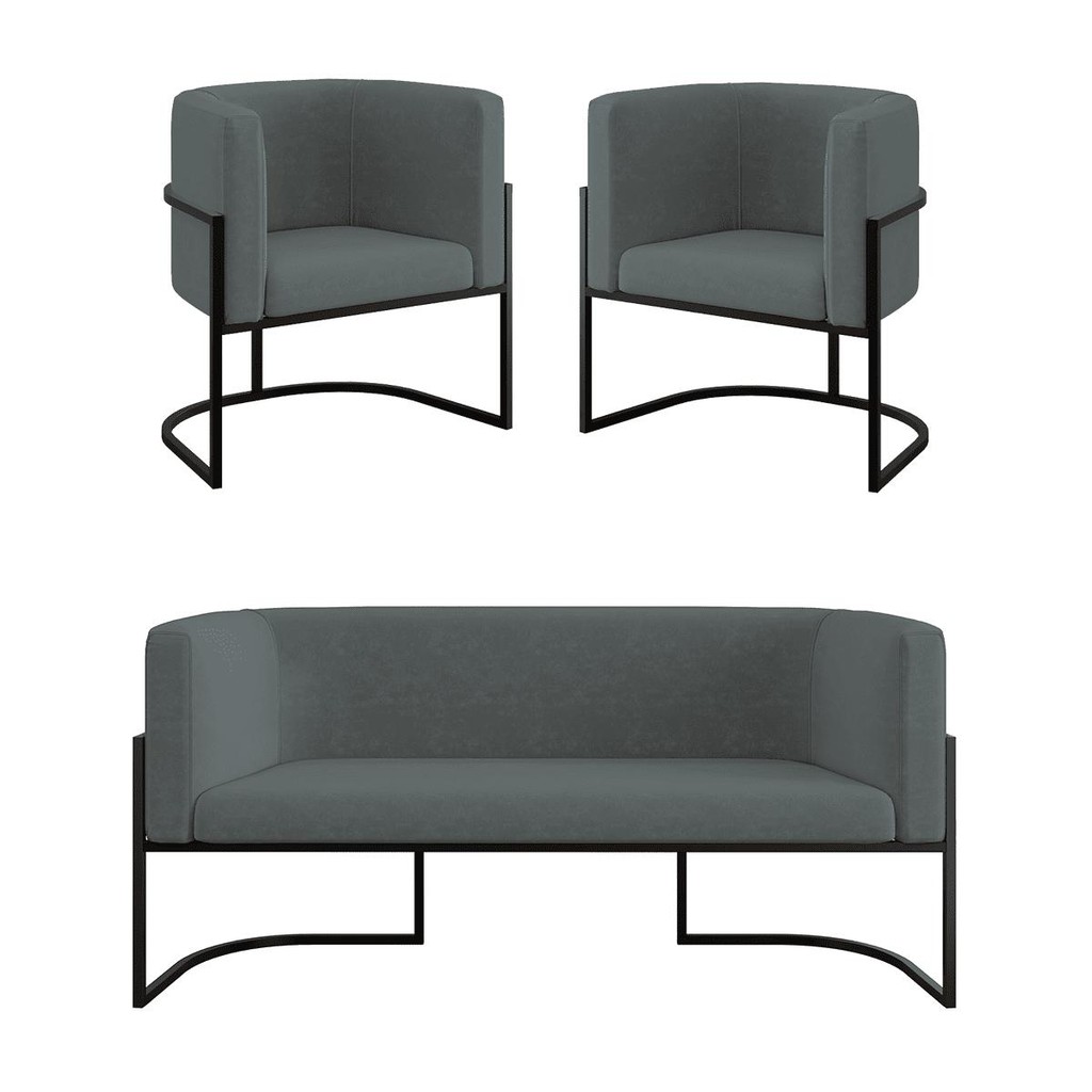 Kit 2 Poltronas + Sofá 2 Lugares para Recepção  Balaqui