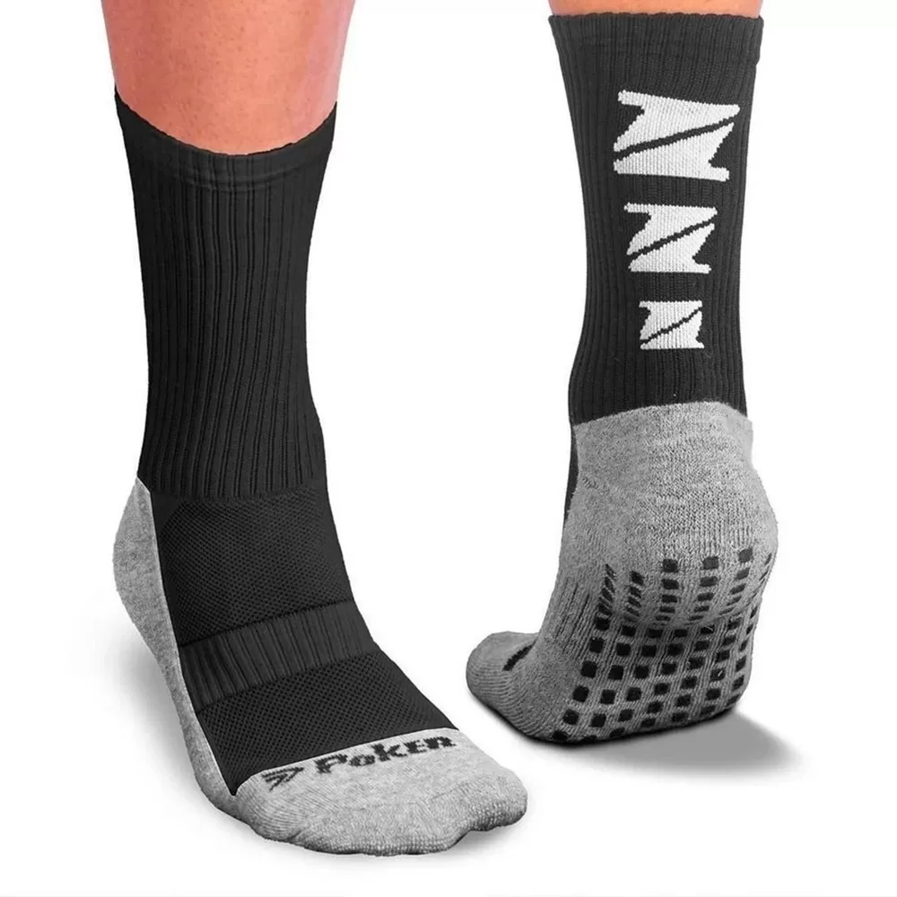 Meia Poker Esportiva Antiderrapante – Preto e Cinza