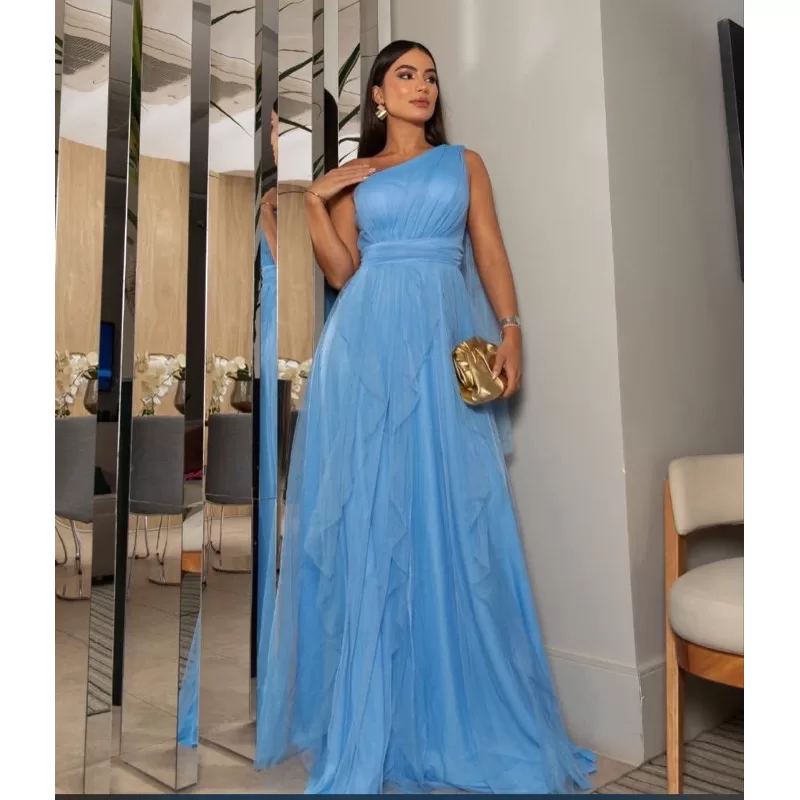 vestido de festa longo madrinha formatura casamento convidada debutante elegante azul bebê tiffany