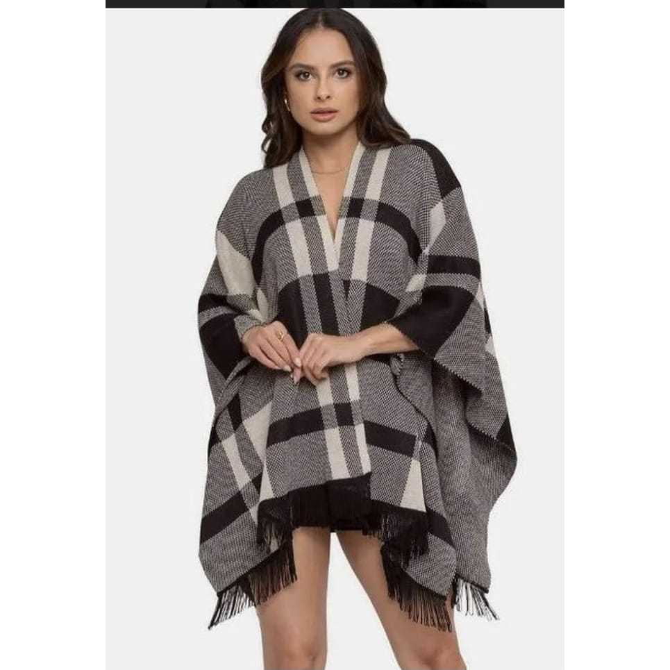 CASACO FEMININO INVERNO CAPA XADREZ TRICÔ FRIO  PONCHO ELEGANTE SOFISTICAD0 MACIO CONFORTAVEL